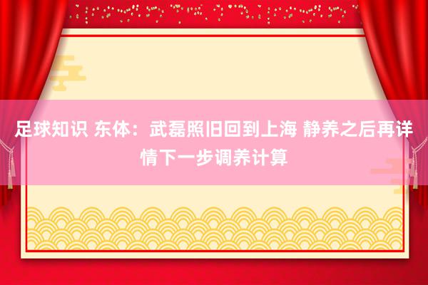 足球知识 东体：武磊照旧回到上海 静养之后再详情下一步调养计算