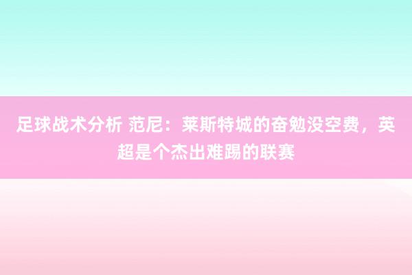 足球战术分析 范尼：莱斯特城的奋勉没空费，英超是个杰出难踢的联赛